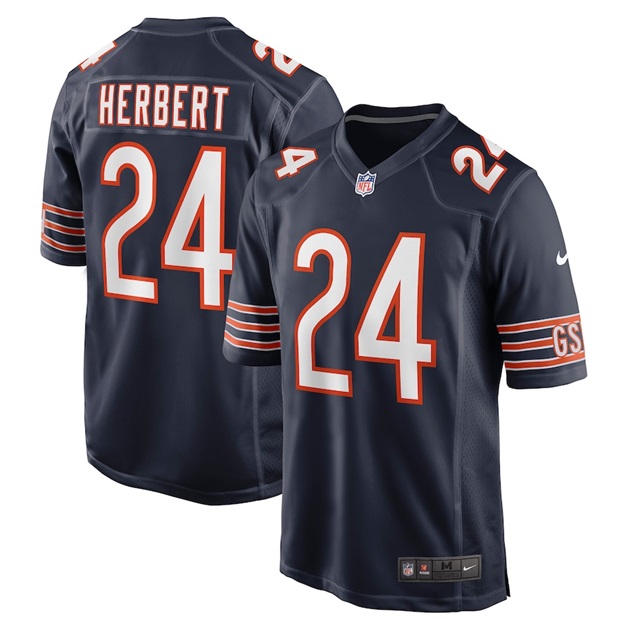 mens nike khalil herbert navy chicago bears game jersey